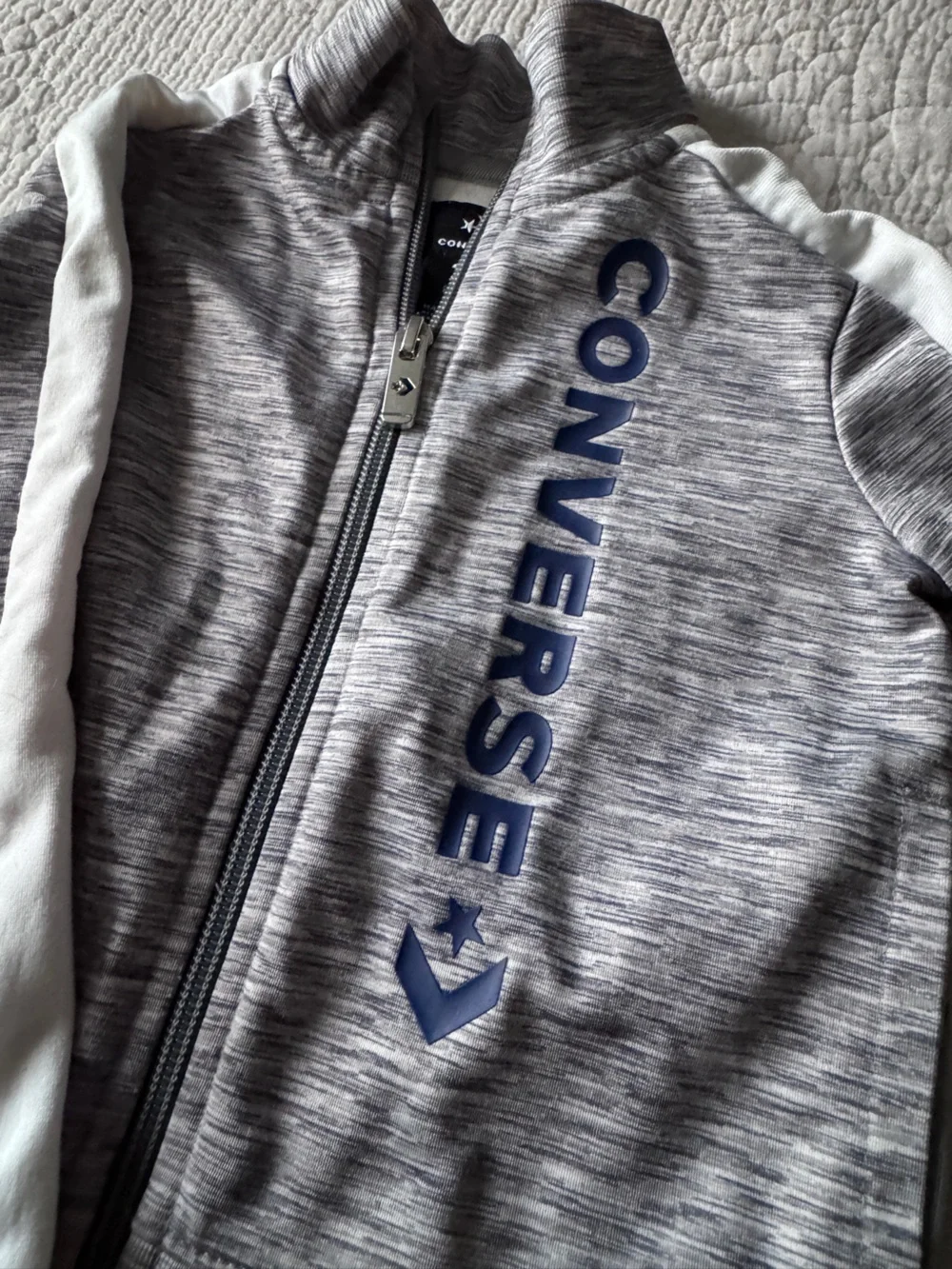 Converse Kids Grey Zip-Front Jacket with White Sleeve Stripe